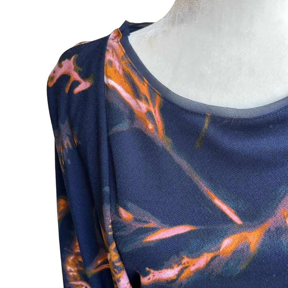Simply Vera Wang 3/4 Sleeve Blue Pink Diagonal Drape Abstract Print Dress size L - Picture 13 of 13
